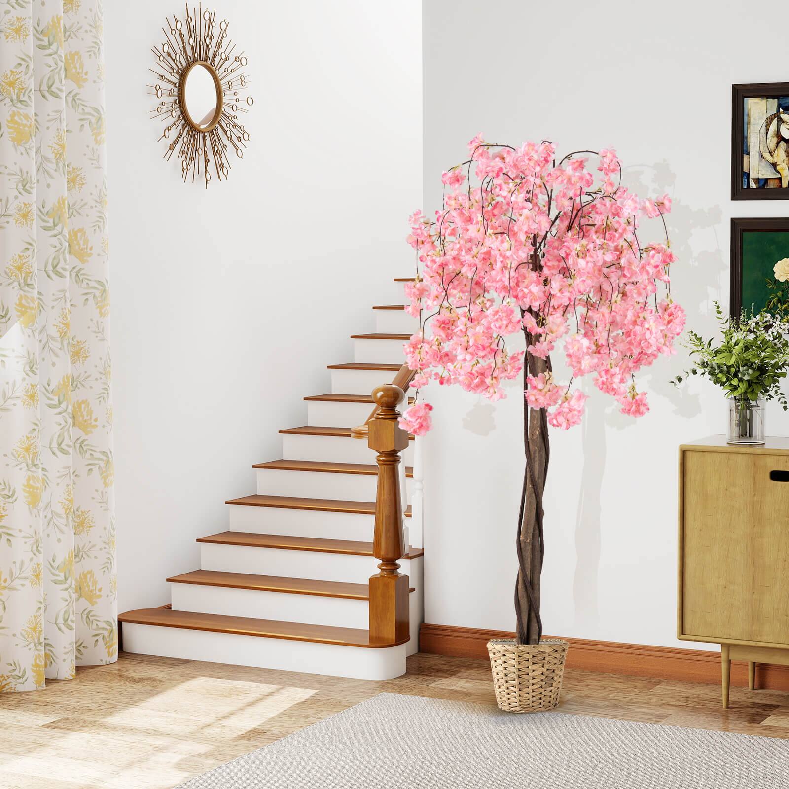 Alt View 4. Costway - Costway 2 Pack 5.5 FT Tall Artificial Cherry Blossom Tree with Pink Flowers Decoration Pink - Pink.