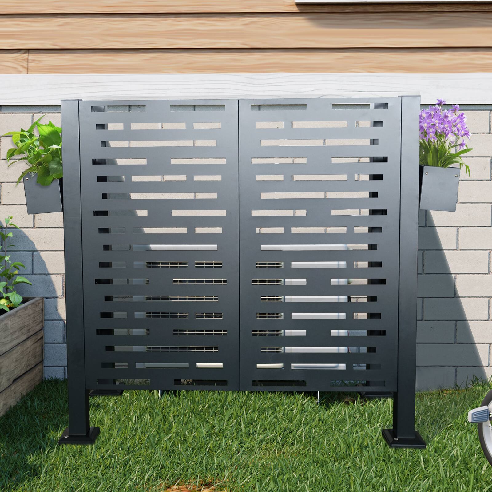 Left. Mondawe - 4*2 FT Air Conditioner Fence for Outdoor Units - Charcoal.