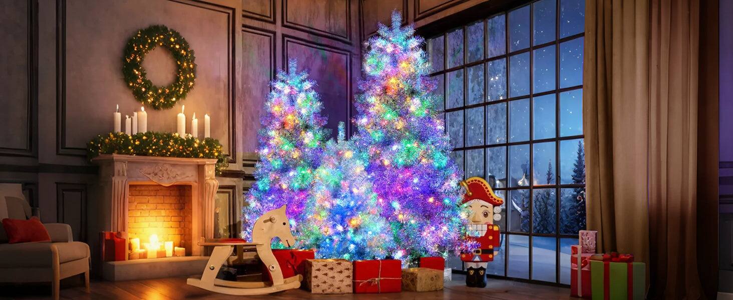 Alt View 7. BreeBe - 7.4FT, 6FT, 4FT Silver Pre-lit Artificial Hinged Christmas Tree Set - Silver.