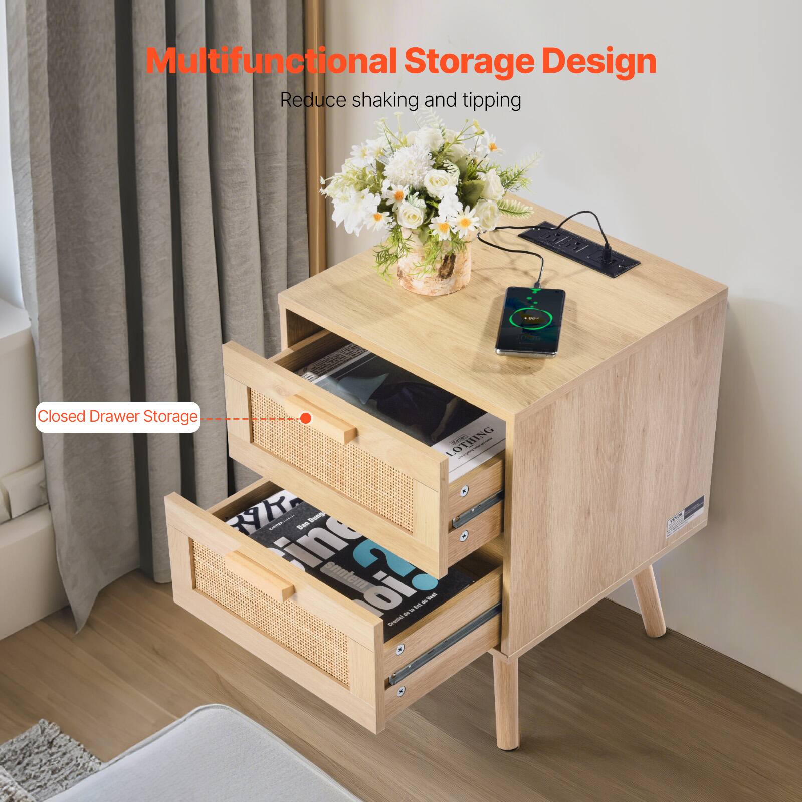 Multifunctional Storage Design  
Reduce shaking and tipping  

Closed Drawer Storage
