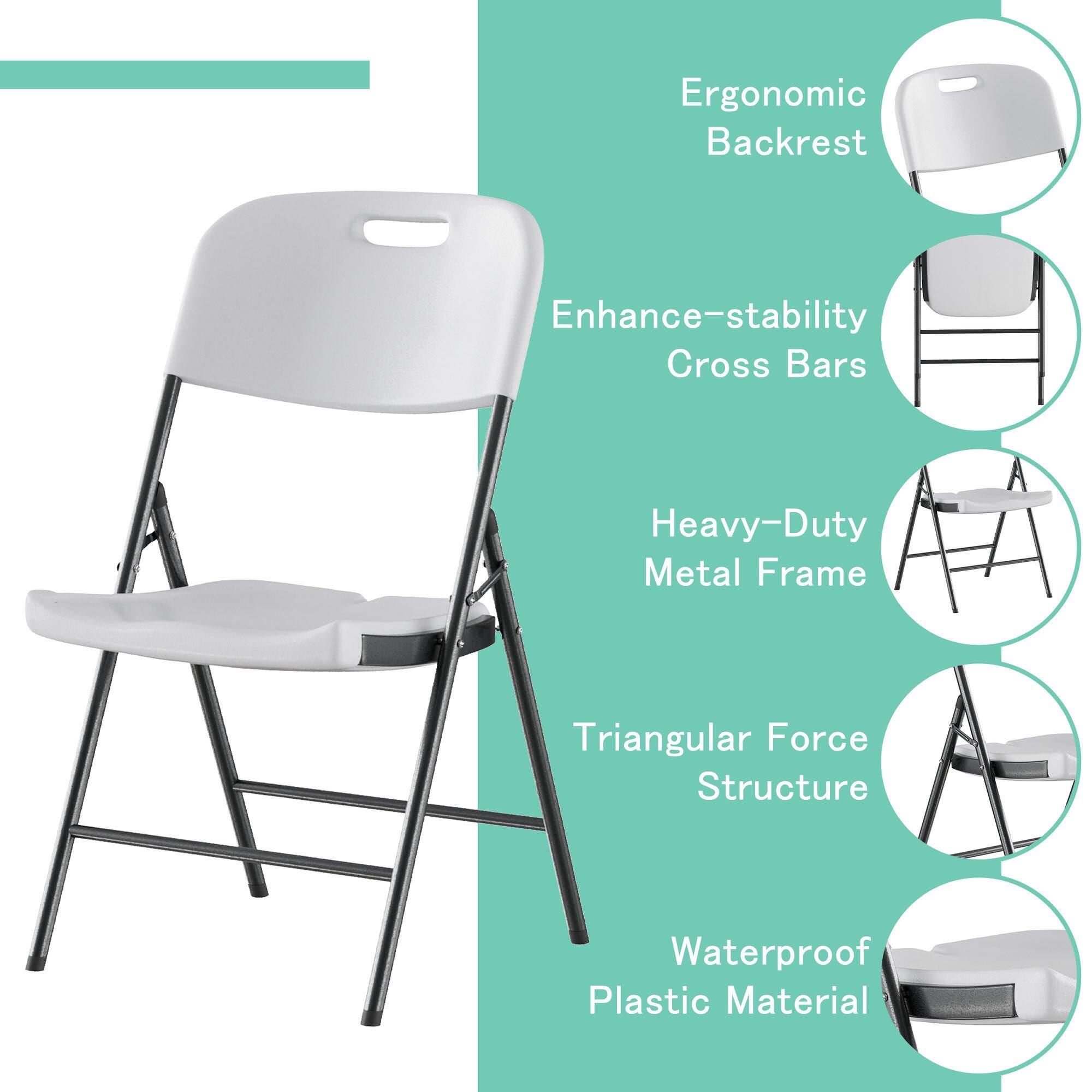 Ergonomic Backrest  
Enhance Stability Cross Bars  
Heavy-Duty Metal Frame  
Triangular Force Structure  
Waterproof Plastic Material