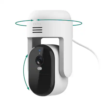Front. Arlo - Essential Pan Tilt Outdoor Security Camera 2K (2025 Release) - Wired Plug-In Powered, 1-Cam - White.