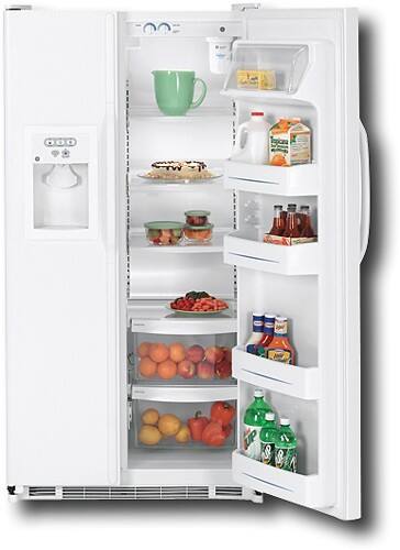Front Standard. GE - 22.0 Cu. Ft. Side-by-Side Refrigerator with Thru-the-Door Ice and Water - White (Special Order).