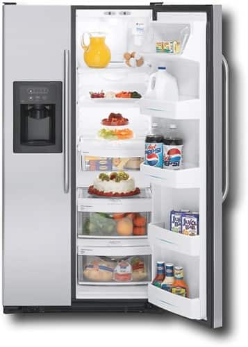 Front Standard. GE - 25.4 Cu. Ft. Side-by-Side Refrigerator with Thru-the-Door Ice and Water - Stainless-Steel (Special Order).