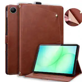 Dteck - Case For Samsung Galaxy Tab A11+ 2025/A9+ 2023 11-inch Business Premium Leather Folio Adjustable Stand Card Slots Cover - Brown
