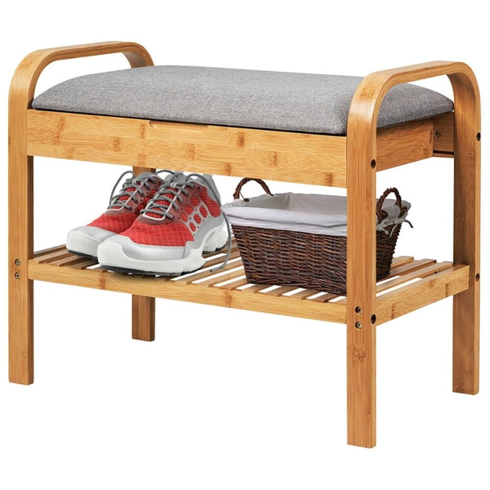 Alt View 5. Kadyn - Shoe Rack Bench Bamboo with Storage Shelf-Natural, Space-Saving Shoe Rack Organizer for Closet Entryway - Brown.