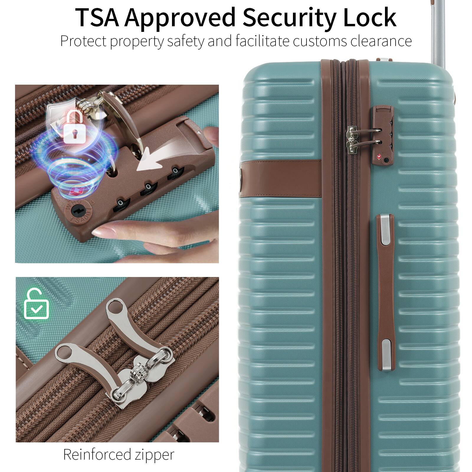 TSA Approved Security Lock  
Protect property safety and facilitate customs clearance  

Reinforced zipper