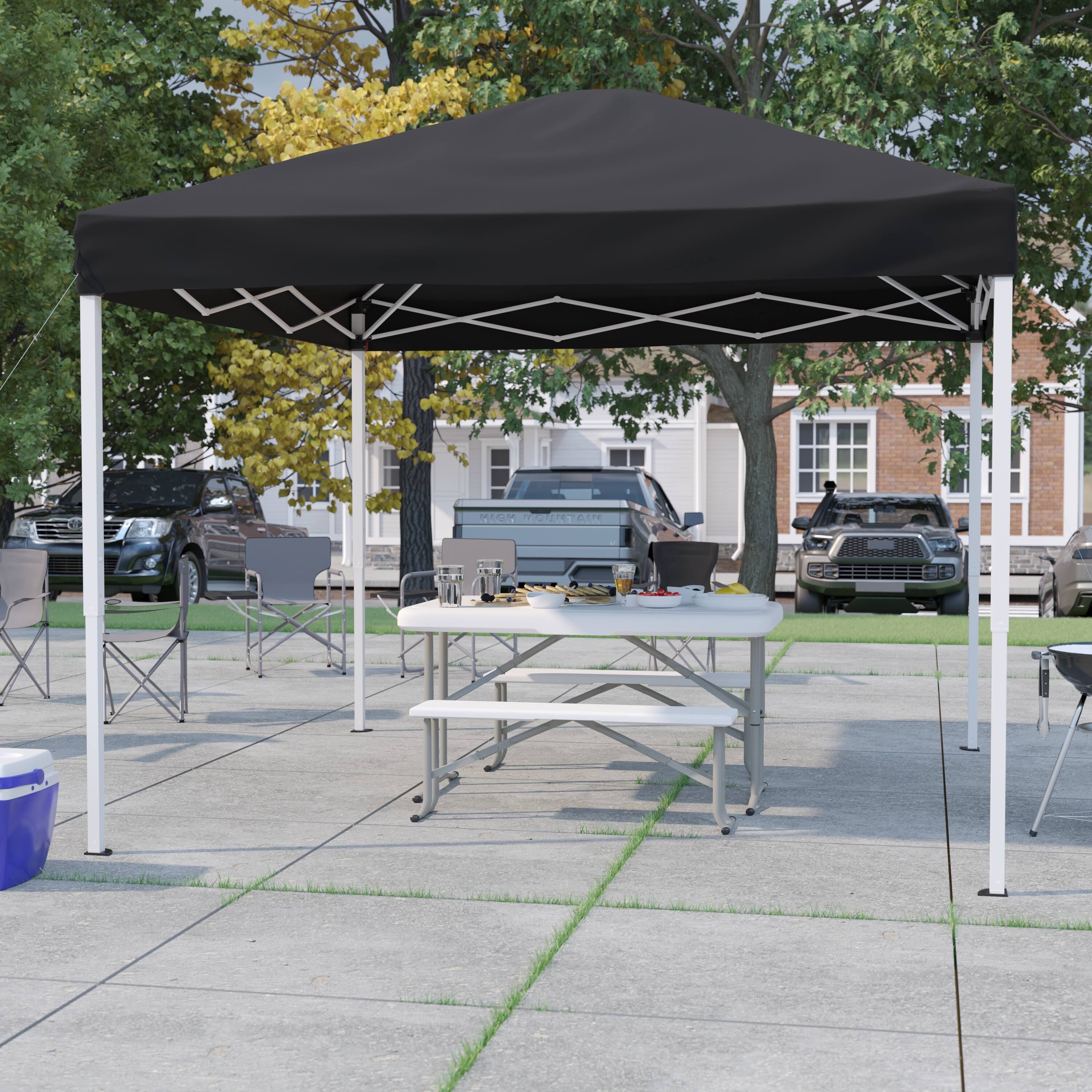 Front. Emma + Oliver - 10'x10' Weather Resistant Easy Pop Up Event Straight Leg Instant Canopy Tent - Black.