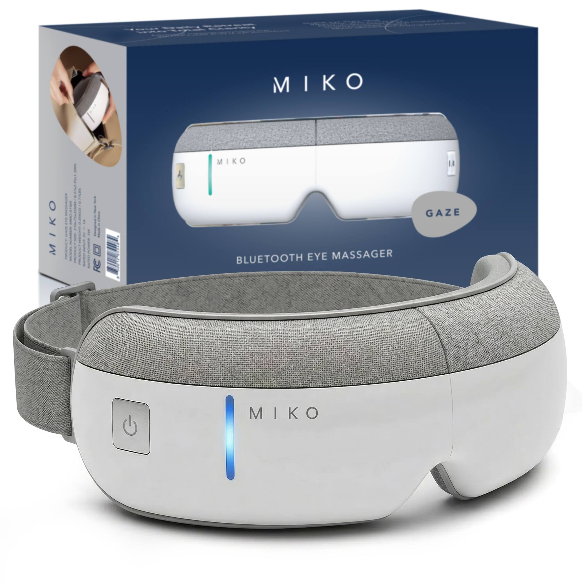 Miko - Gaze Eye Massager with Heat, Bluetooth Music, 4 Massage Modes, 4 Intensities, Ergonomic Fit, Eye Strain Relief - White