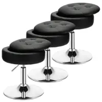 Costway Set of 3 Adjustable Metal Vanity Stool 360° Swivel Storage Makeup Chair with  Tray - Black - Front_Zoom