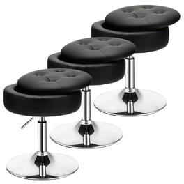 Costway - Set of 3 Adjustable Metal Vanity Stool 360° Swivel Storage Makeup Chair with Tray - Black