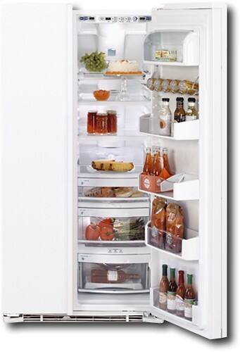 Front Standard. GE - Profile CustomStyle 22.6 Cu. Ft. Counter-Depth Side-by-Side Refrigerator - White-on-White.