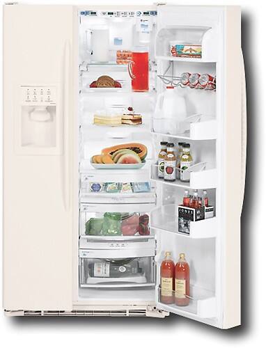 Front Standard. GE - Profile 25.5 Cu. Ft. Side-by-Side Refrigerator with Thru-the-Door Ice and Water - Bisque (Special Order).