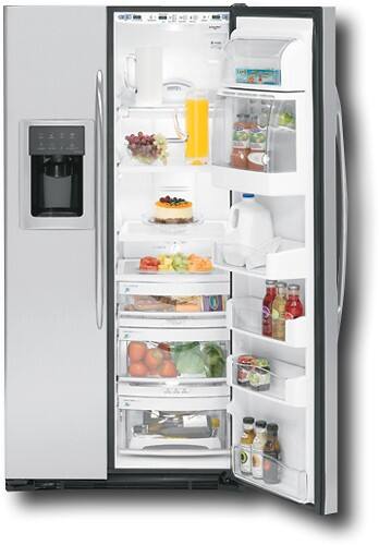 Front Standard. GE - Profile CustomStyle 24.6 Cu. Ft. Counter-Depth Side-by-Side Refrigerator - Stainless-Steel.