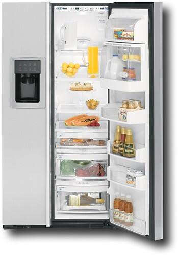 Front Standard. GE - Profile CustomStyle 24.6 Cu. Ft. Counter-Depth Side-by-Side Refrigerator - Stainless-Steel.