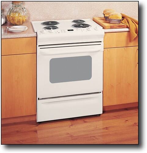 Front Standard. GE - 30" Slide-In Electric Range - Bisque.