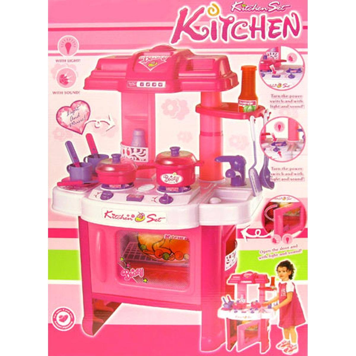 Kitchen Set  
Kitchen  

WITH LIGHT!  
WITH SOUND!  

Turn the power with light and sound!  
Turn the power with light and sound!  
Open the door with light and sound!  

Kitchen Set