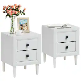 Ecooso - 2-Piece Retro Nightstand Set with 2 Drawers Multipurpose End Side Table for Bedroom - White