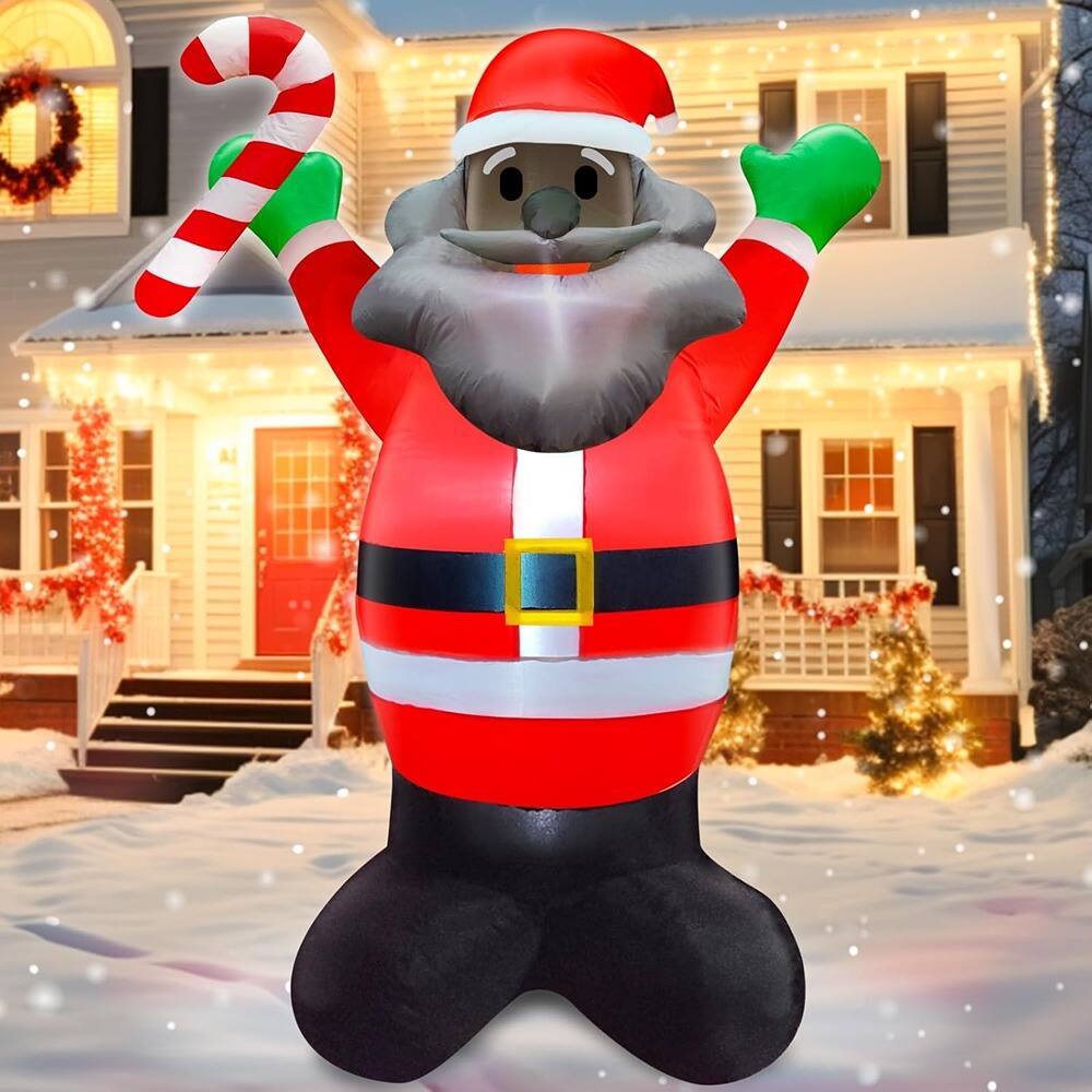 Front. PARKER SLATER - 5FT Black Santa Christmas Inflatable – LED Yard Decor with Candy Cane - Black.