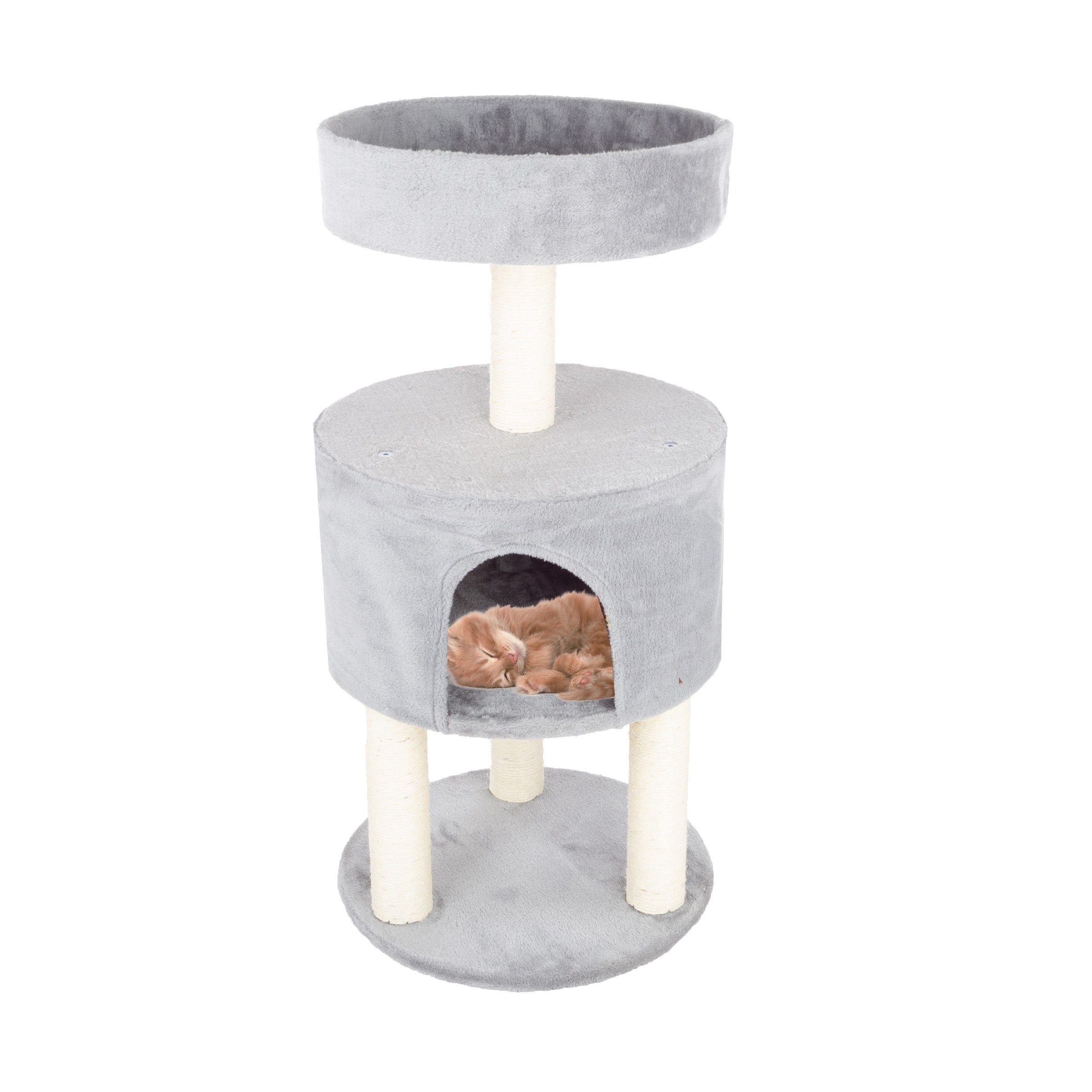 PetMaker - 4-Tier Round Cat Tower Large Kitty Condo, Napping Perch, and 4 Sisal Rope Scratching Posts Cat Tree for Indoor Cats - Gray