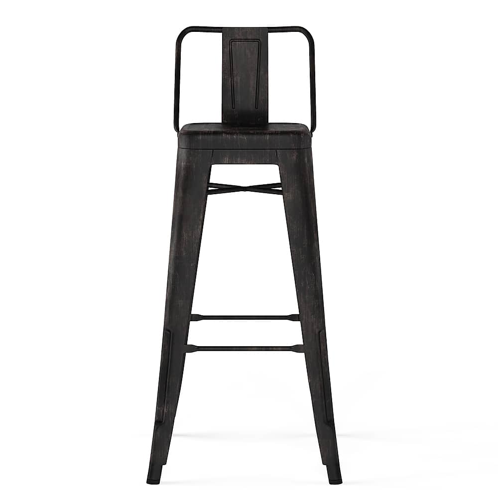 Simpli Home - Rayne 30 inch Metal Bar Stool (Set of 2) - Distressed Black - Front_Zoom