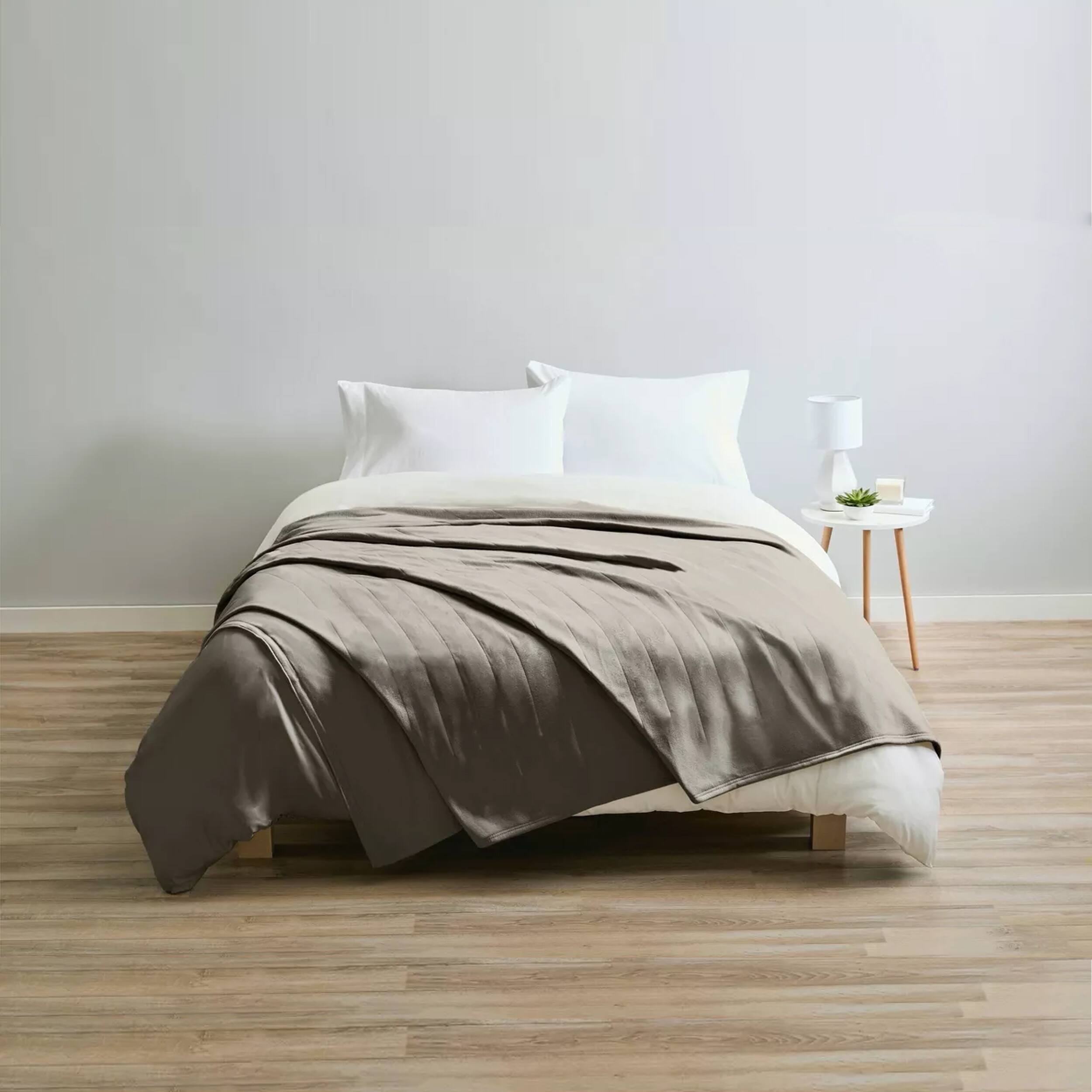 Alt View 2. Sunbeam - Sunbeam Full Size Electric Fleece Heated Blanket in Mushroom - Mushroom.