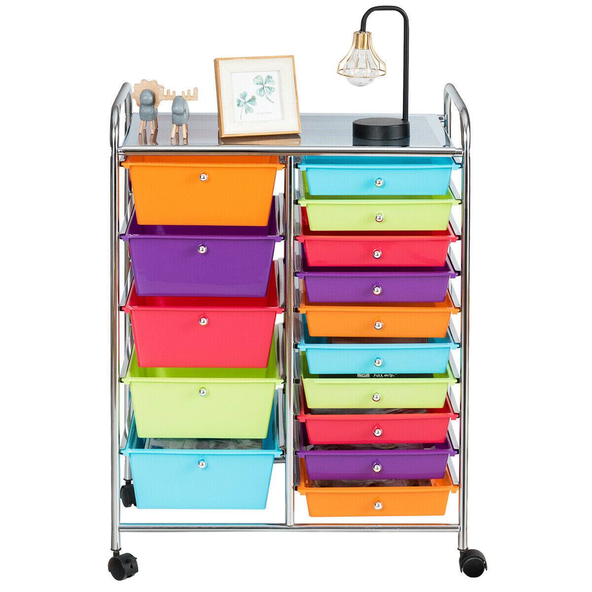 Alt View 1. Gymax - Gymax 15 Drawer Rolling Storage Cart Opaque Multicolor Drawers Home Organizer Rainbow - Multicolor.