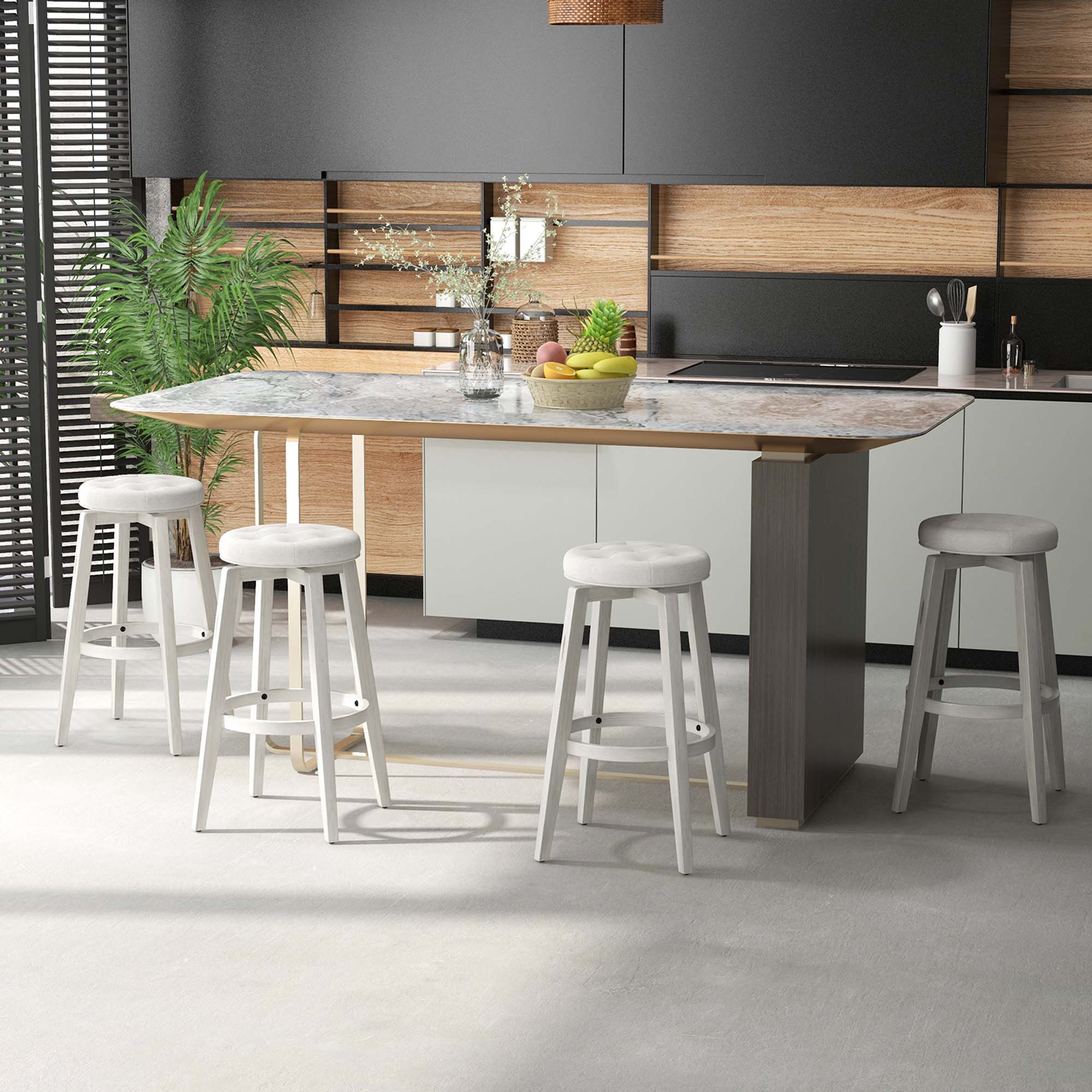 Alt View 5. Costway - 30" Swivel Bar Stool Set of 2 Upholstered Bar Height Rubber Wood Frame - White.