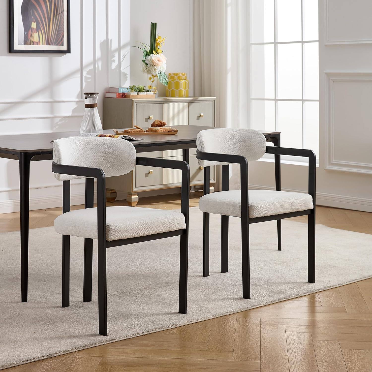 Alt View 4. Trinkets Crazed - Modern Dining Room Chairs Set of 2, Mid-Century Upholstered Boucle Kitchen Dining Chairs - beige.