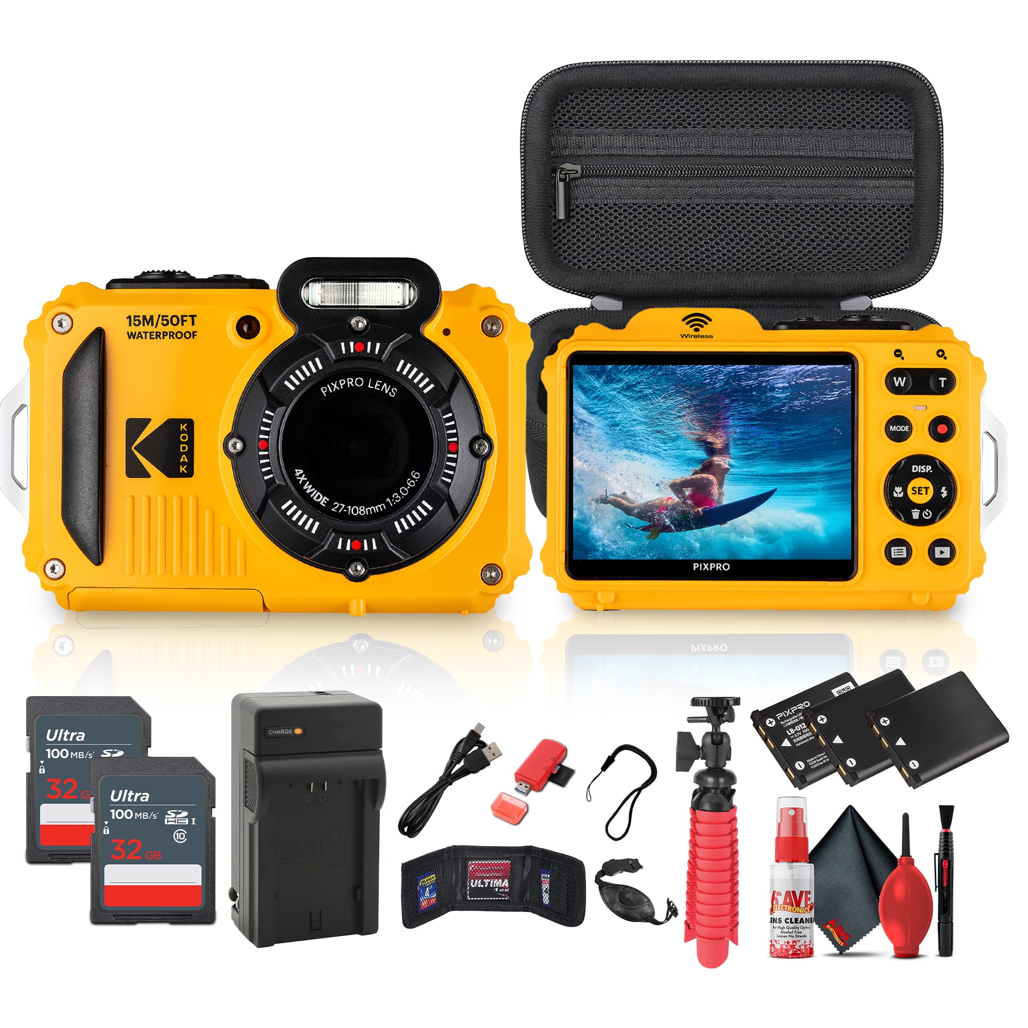Kodak - Pixpro WPZ2 Digital Camera in Yellow (WPZ2YL) Bundle with Accessories