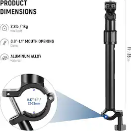 Schertz - 11" Overhead Camera Mount Arm with Phone Clip – 180°/360° Adjustable, Fits 0.87"-1.1" Tubes, 5.5lb Load (DS008)