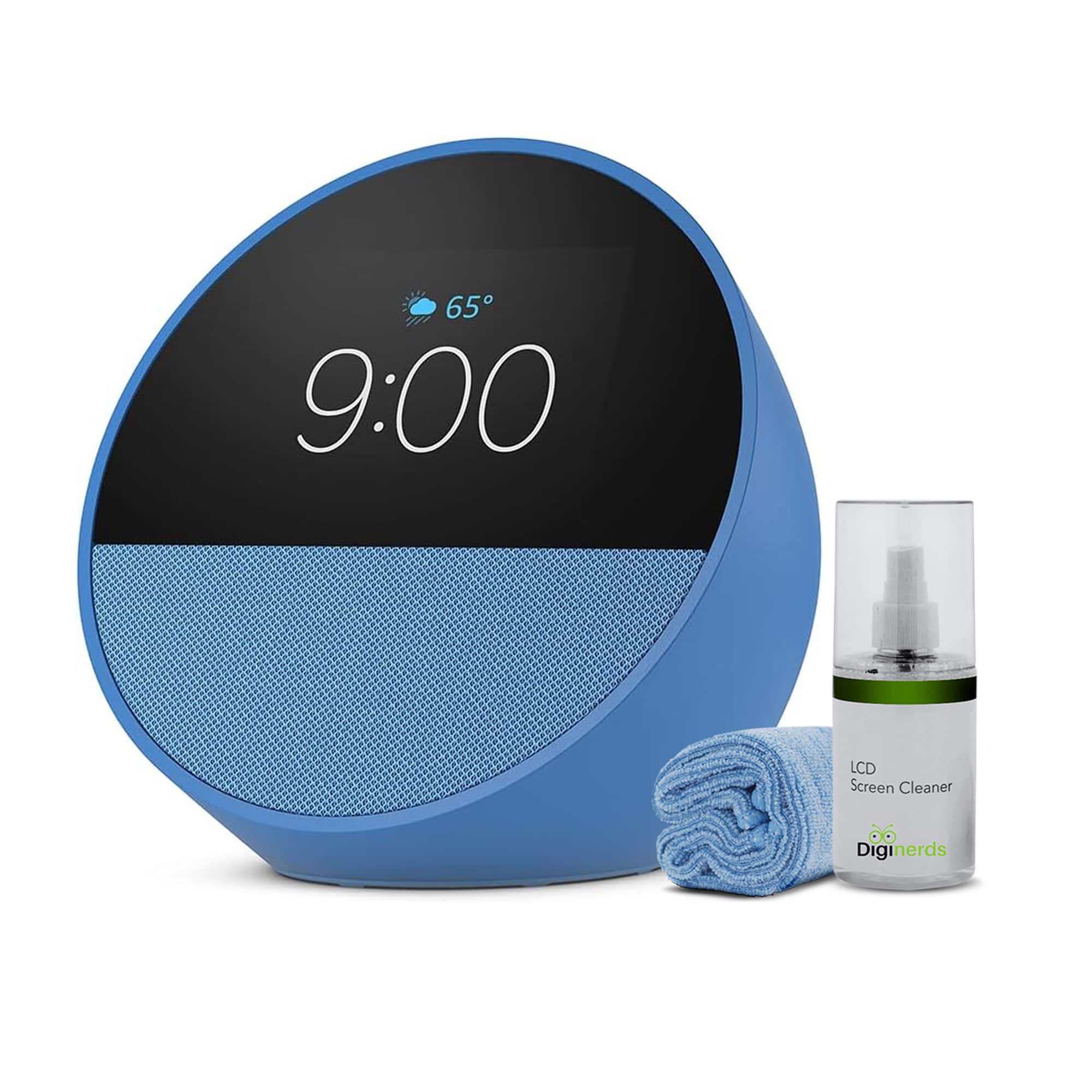 Amazon - Echo Spot (2024) Smart alarm clock w/ vibrant sound and Alexa - Screen Cleaning Kit - Blue price history on PriceWatchPro