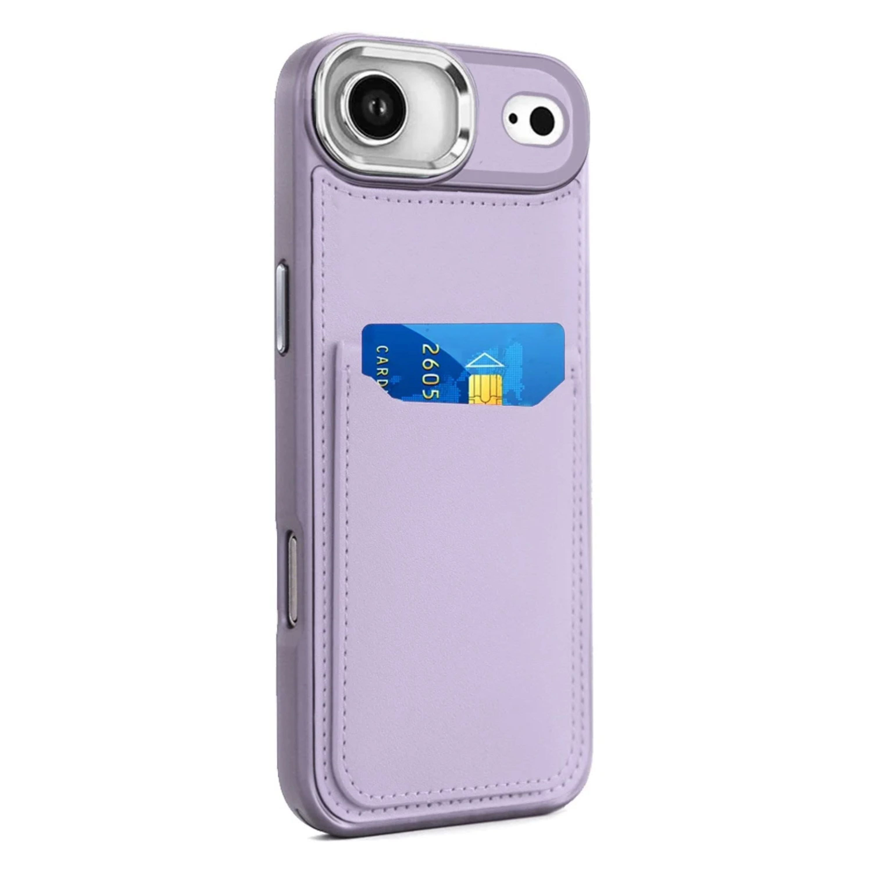 Kitcheniva - PU Leather Phone Case With Card Holder Compact Mirror & Tempered Glass For iPhone Air - Light Purple