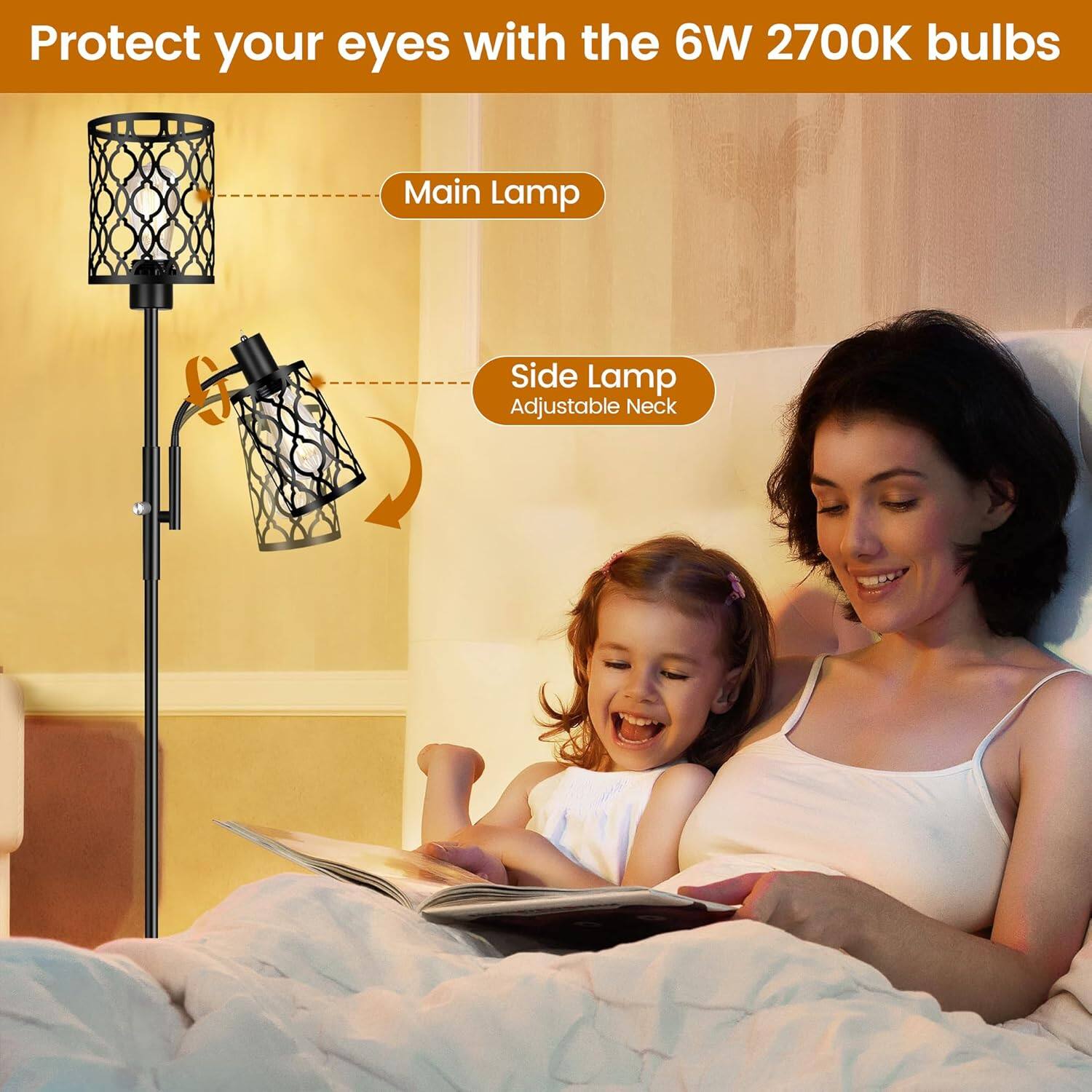 Protect your eyes with the 6W 2700K bulbs

Main Lamp

Side Lamp
Adjustable Neck