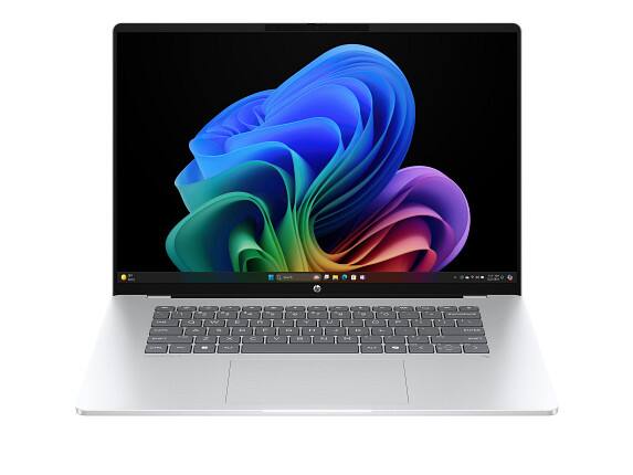 Left. HP - HP OmniBook 5 Laptop Computer 16" 2K Snapdragon X 16 GB memory;512 GB SSD - Glacier silver aluminum.