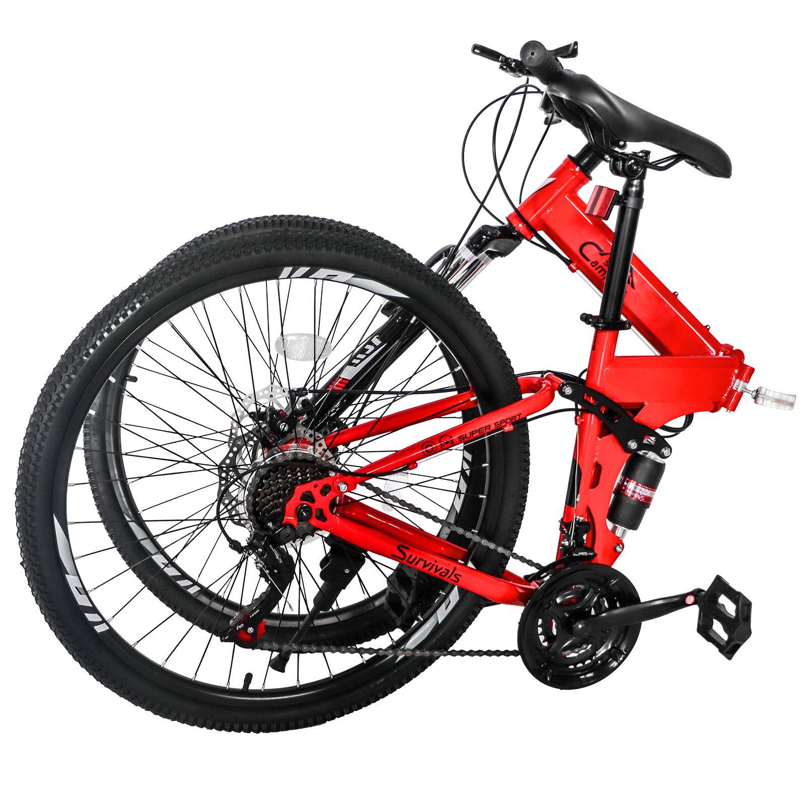 Alt View 4. Winado - Folding Mountain Bike Full Suspension Bike 26 Inch 21 Speed MTB Bicycles Double-Kill Disc Brake,High Carbon Steel Frame - Red.