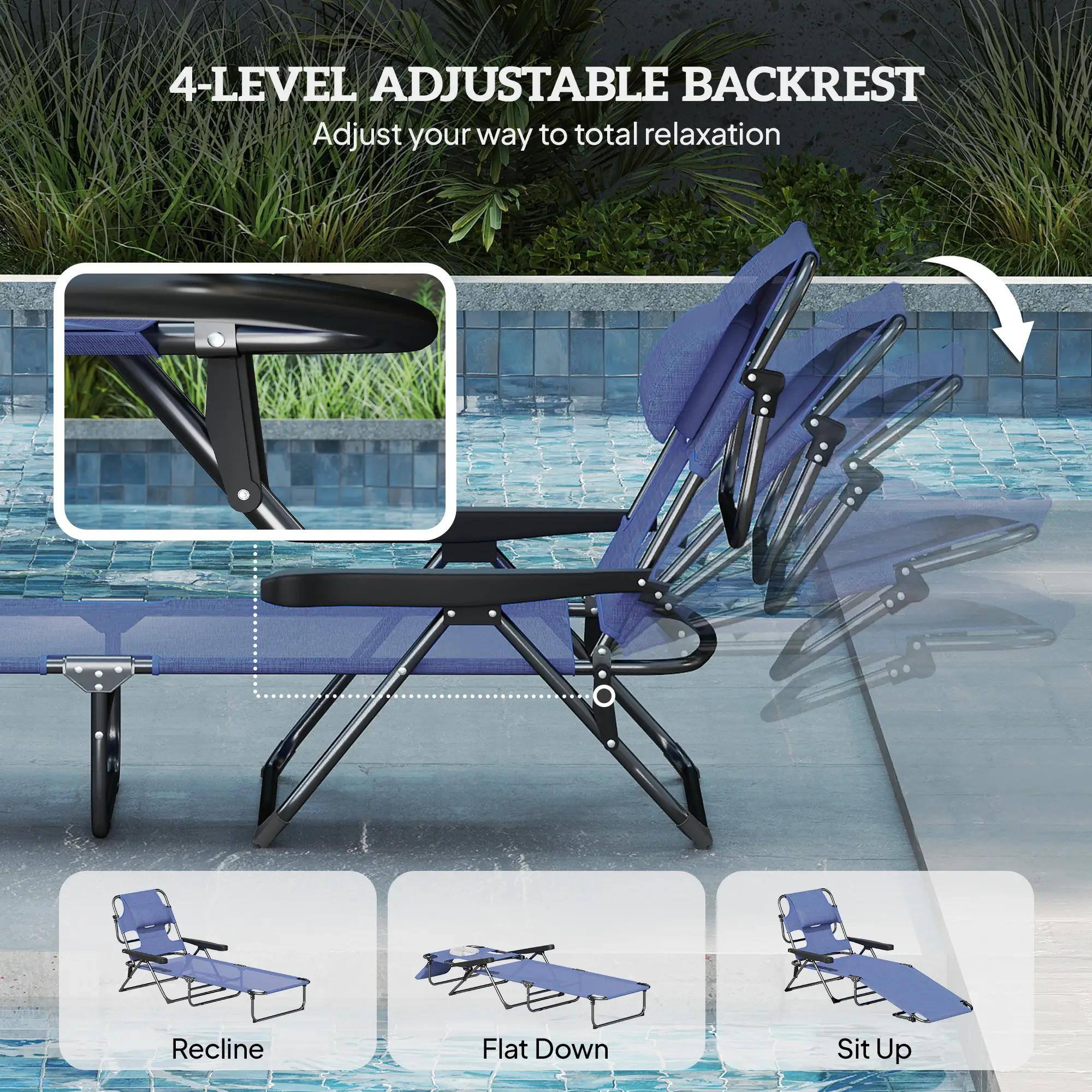 4-LEVEL ADJUSTABLE BACKREST

Adjust your way to total relaxation

Recline
Flat Down
Sit Up