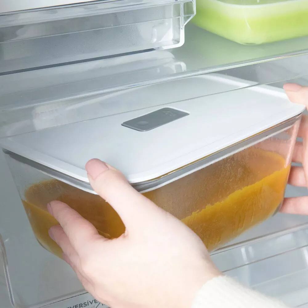 Angle. OU - OU Glass Food Storage Container 10 Cup w Airtight Lid - Oven, Microwave, Freezer & Dishwasher Safe.