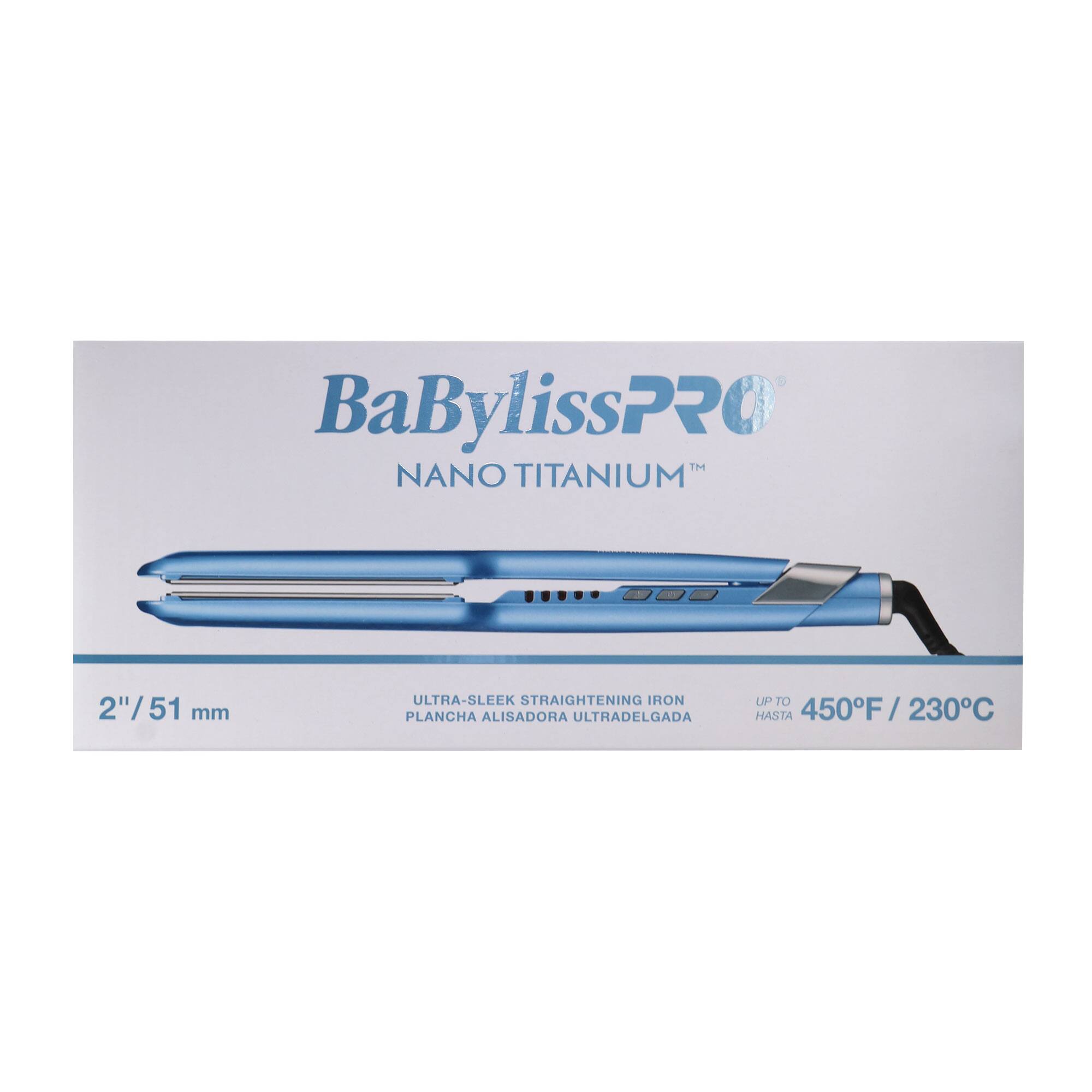 BaBylissPRO™ NANO TITANIUM D00 2"/51 mm ULTRA-SLEEK STRAIGHTENING IRON PLANCHA ALISADORA ULTRADELGADA UP TO HASTA 450°F / 230°C