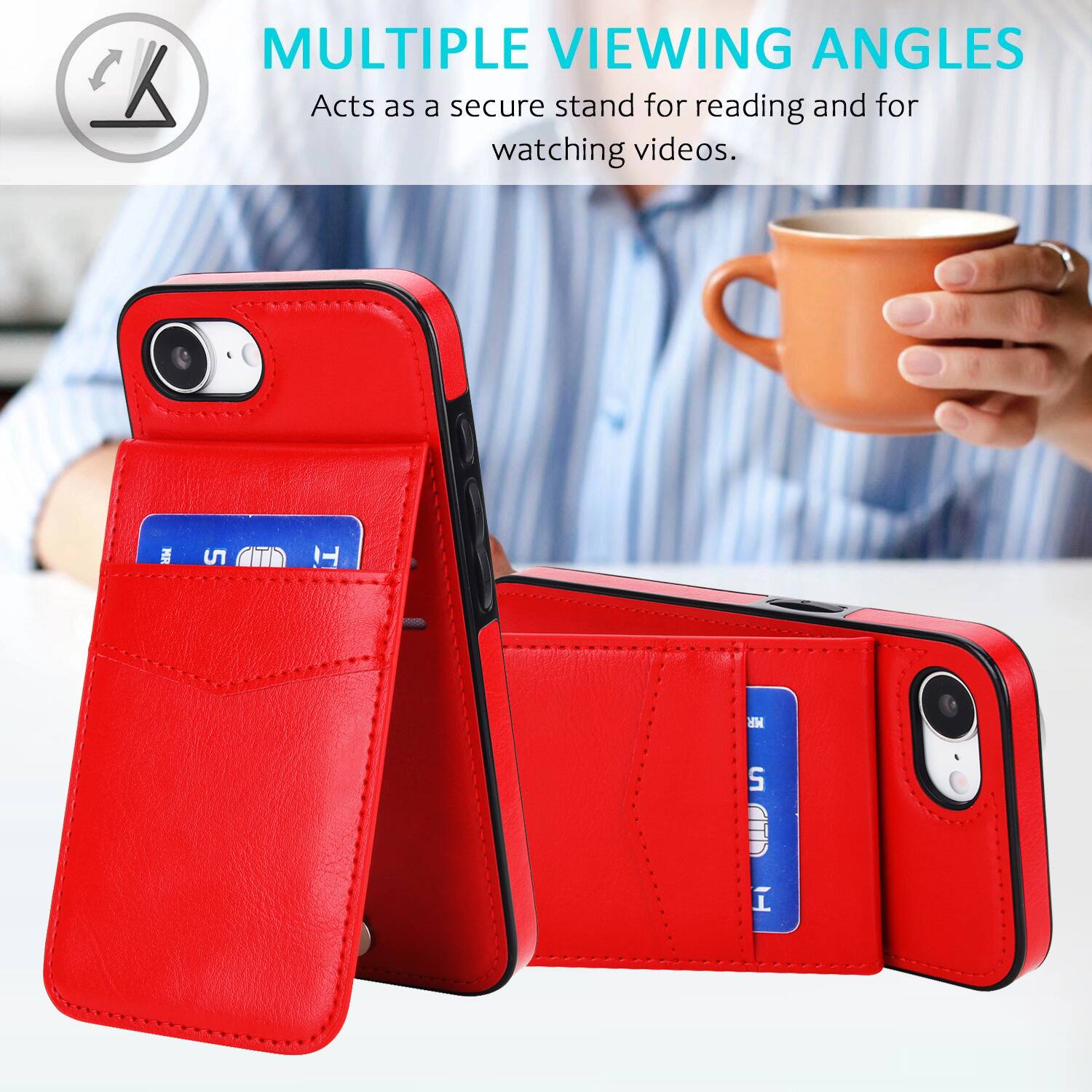 MULTIPLE VIEWING ANGLES  
Acts as a secure stand for reading and for watching videos.
