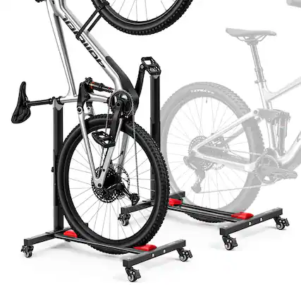 Front. VEVOR - Bike Stand 2 Pack, Freestanding Vertical & Horizontal Bike Storage Rack, with Lockable Casters, Height Adjustable - Black.