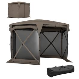 Outsunny - Pop Up Gazebo Screen Tent House, 11 x 11ft with UPF30+ Removable Roof Cover, 4 Roll-up Wind Panels and Carry Bag - Brown