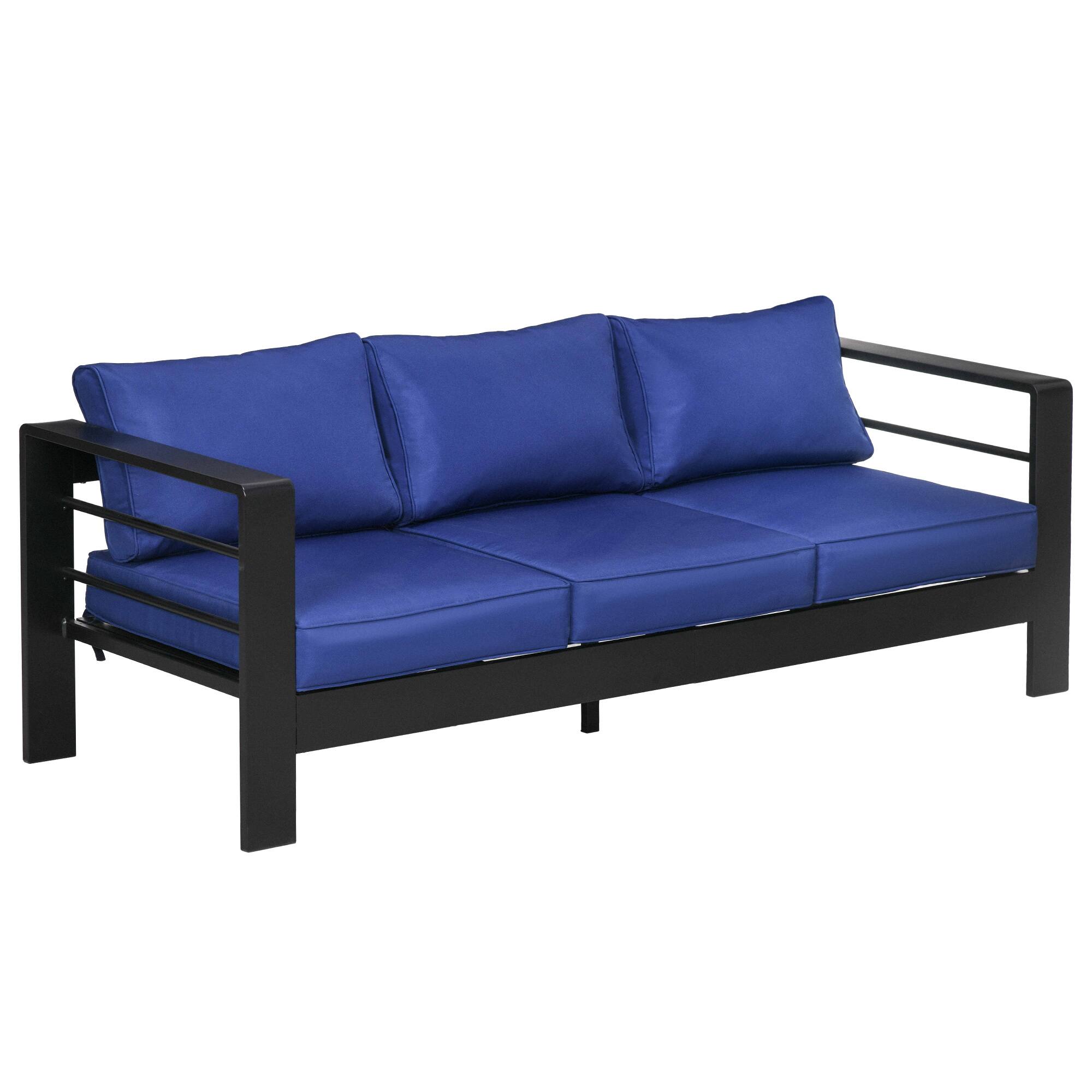 Outsunny - 69" Modern Patio Furniture with Thick Padded Cushions, 3 Seater Aluminum Outdoor Sofa with Wide Armrests - Navy Blue