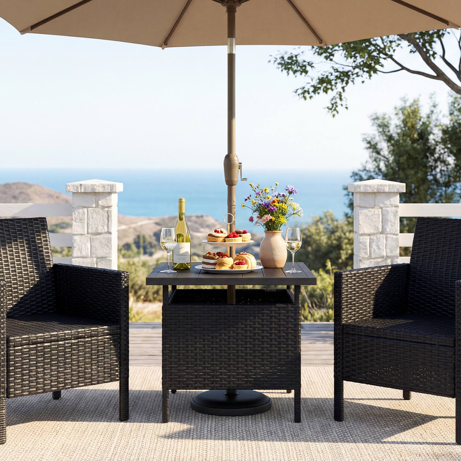 Alt View 4. Gymax - Gymax 22'' Patio Rattan Square Side End Table Garden Bistro Umbrella Stand Table W/Hole Black - Black.