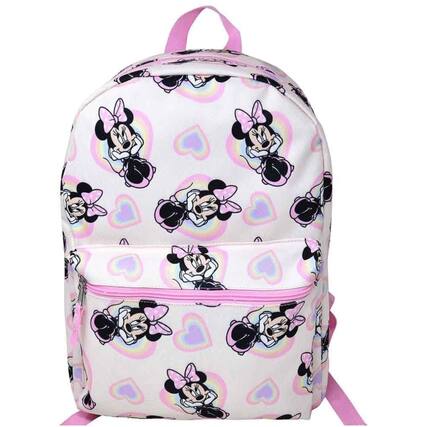 Front. Disney - Fast Forward Disney Minnie Mouse 16" Pink School Bag with Hearts Allover, Girls Backpack - Assorted Pre-Pack.