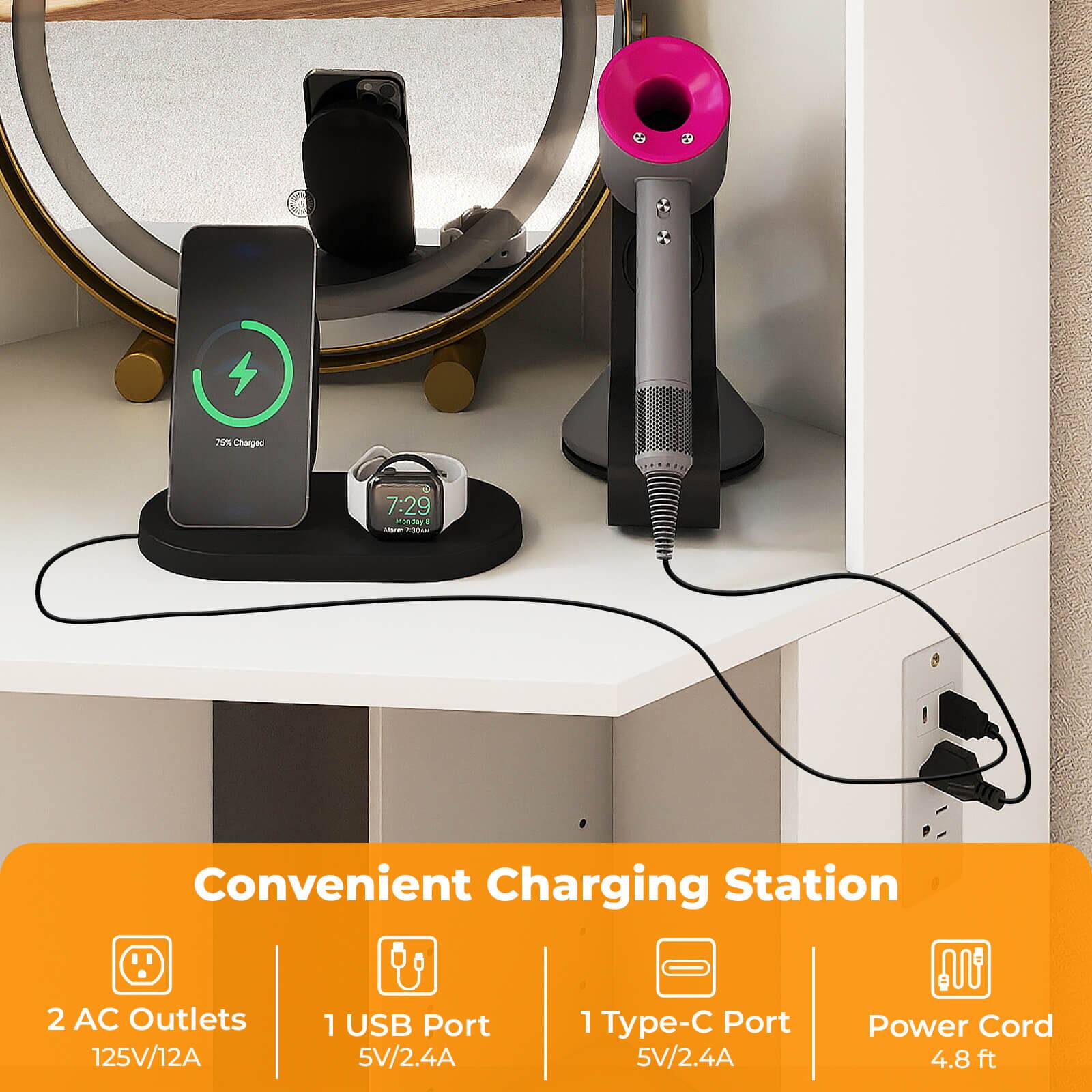 78% Charged  
7:29 PM  

Convenient Charging Station  
2 AC Outlets 125V/12A  
1 USB Port 5V/2.4A  
1 Type-C Port 5V/2.4A  
Power Cord 4.8 ft