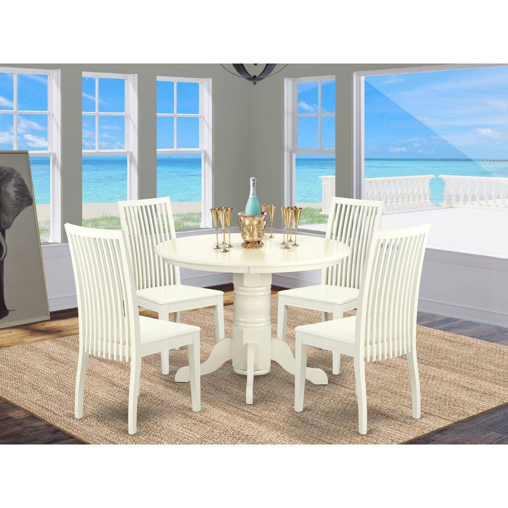 Left. East West Furniture - Dining Room Set Linen White - Brown.
