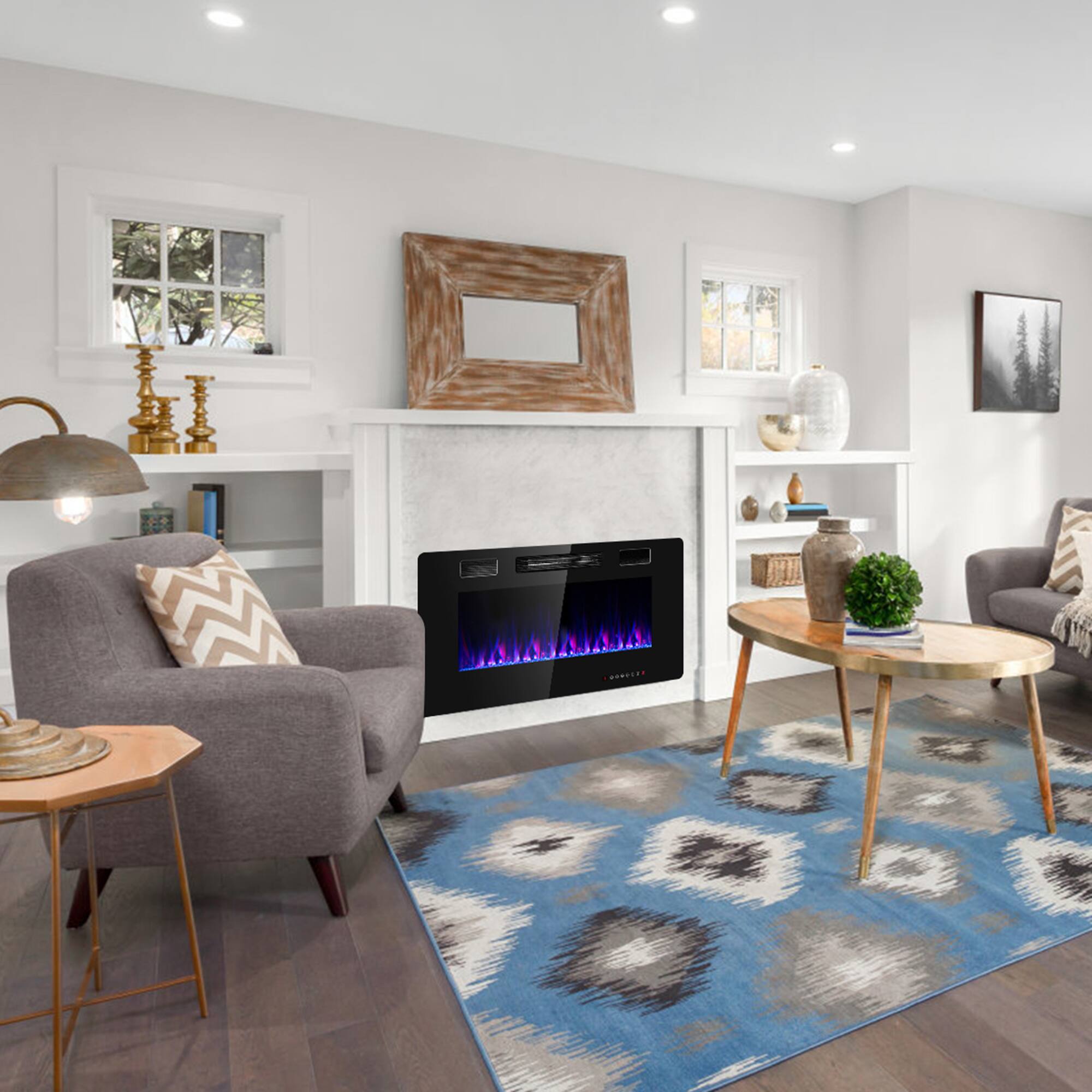 Alt View 3. Gymax - Gymax 36-inch Recessed Wall Mounted Electric Fireplace Heater w/ Remote Control - Black.