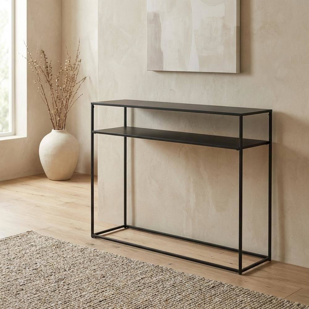 Alt View 4. FurniFact - Rustic Entryway Console Table with Anti-Tip Stability and Durable Build - Matte Black.