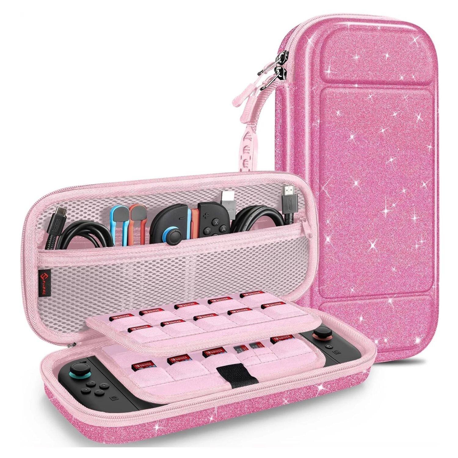 Angle. Stock Preferred - Carrying Case for Nintendo Switch 2 (2025) Hard Shell Portable Travel Bag Cover Glittering Pink - Glittering Pink.